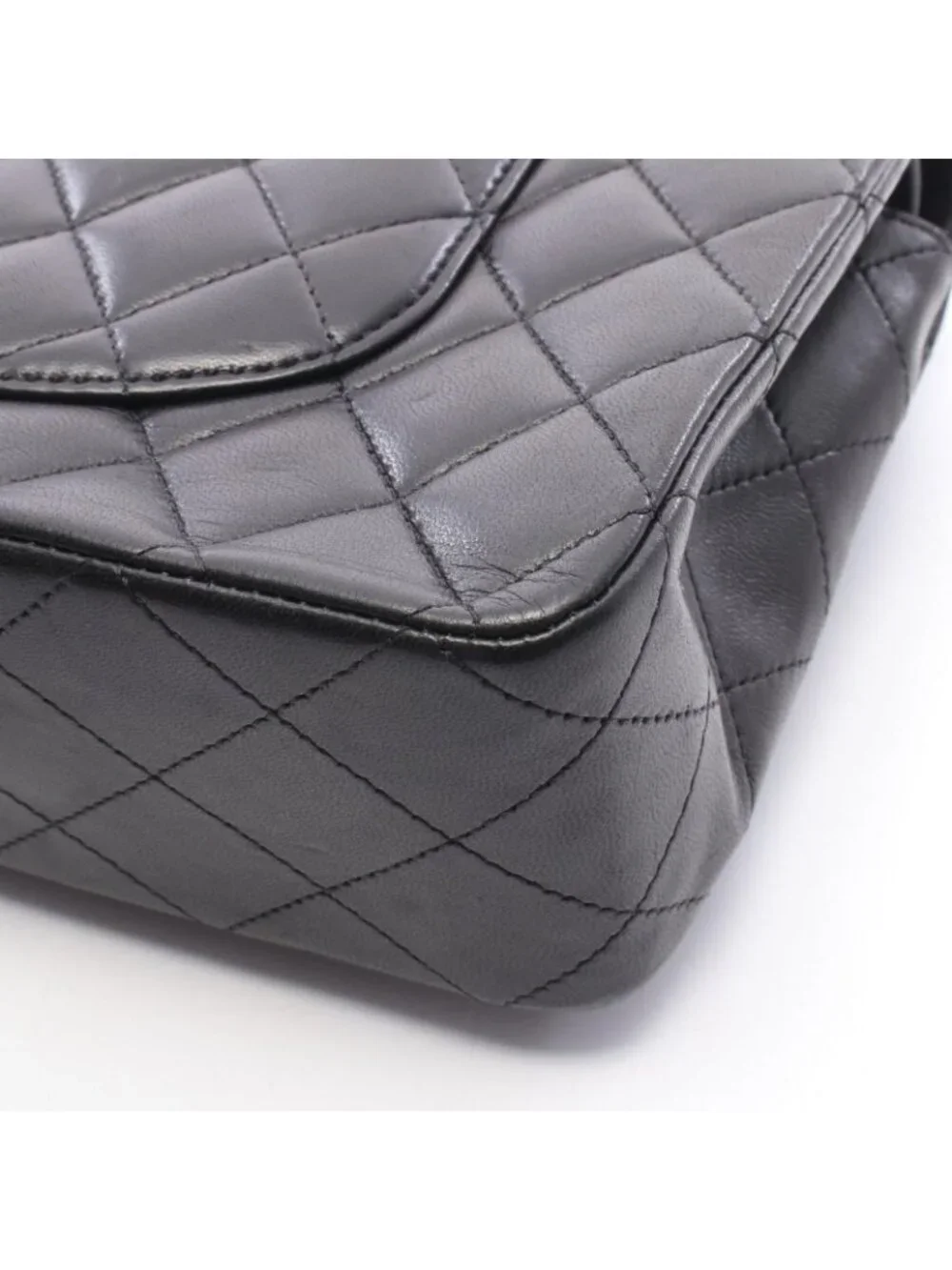 Chanel Shoulder Bag Quilted Double Flap Black Lambskin Chain